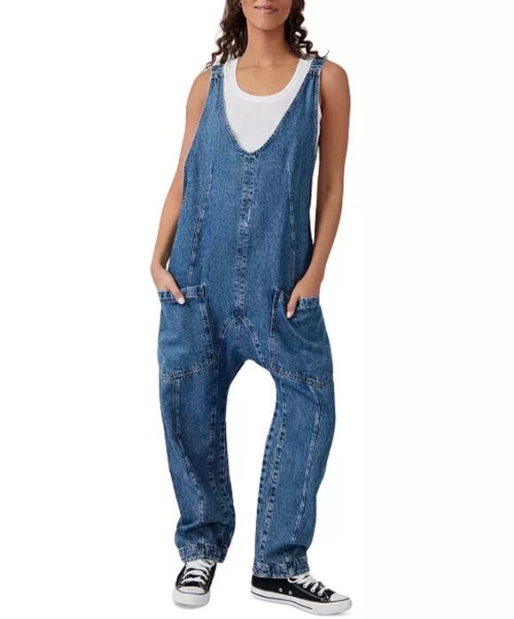 Free People Pants - Free People We The Free Sapphire Blue Cotton High Roller Relaxed Denim Jumpsuit